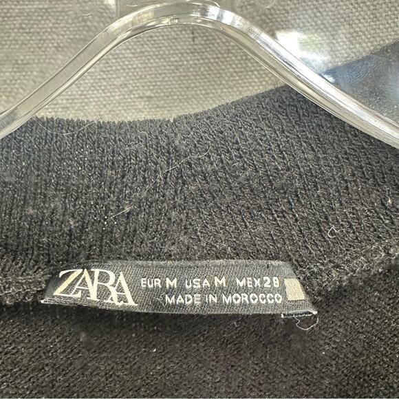 Zara puff sleeve black heavy knit mock neck tiered midi dress size medium - Picture 4 of 16